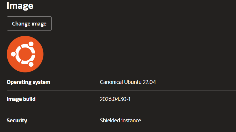 Oracle instance creation with Ubuntu 22.04 LTS selected as the image